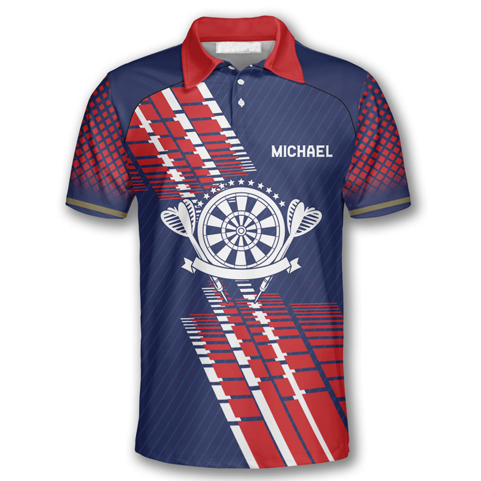 Custom Darts Blue Red Geometric Pattern Polo Shirt for Men S-5XL