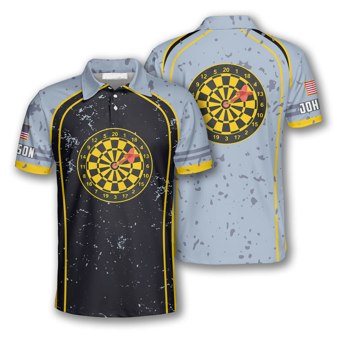 Custom Darts Grunge Style Yellow Dart Board for Men USA Men's Polo Shirt S-5XL
