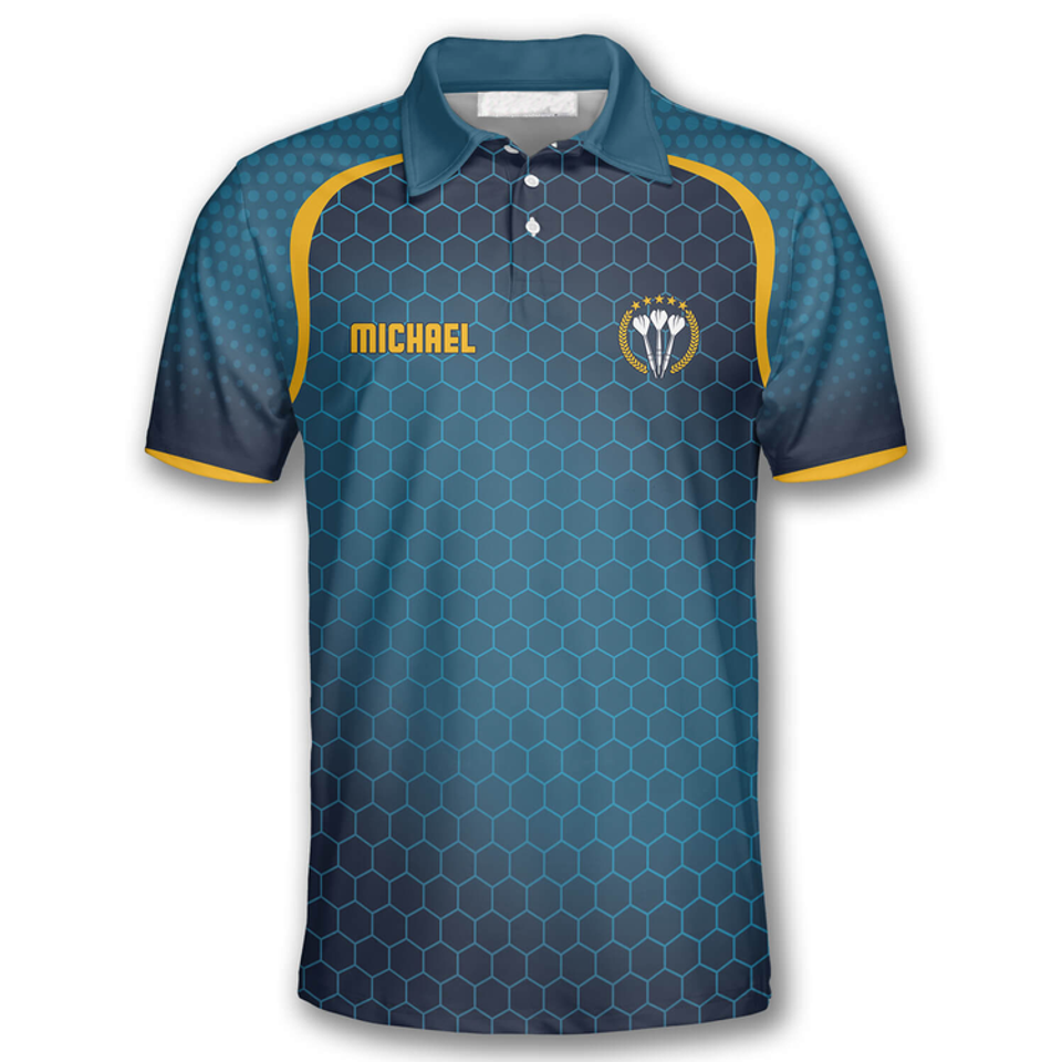 Custom Darts Honeycomb Pattern Yellow Blue Polo Shirts for Men S-5XL