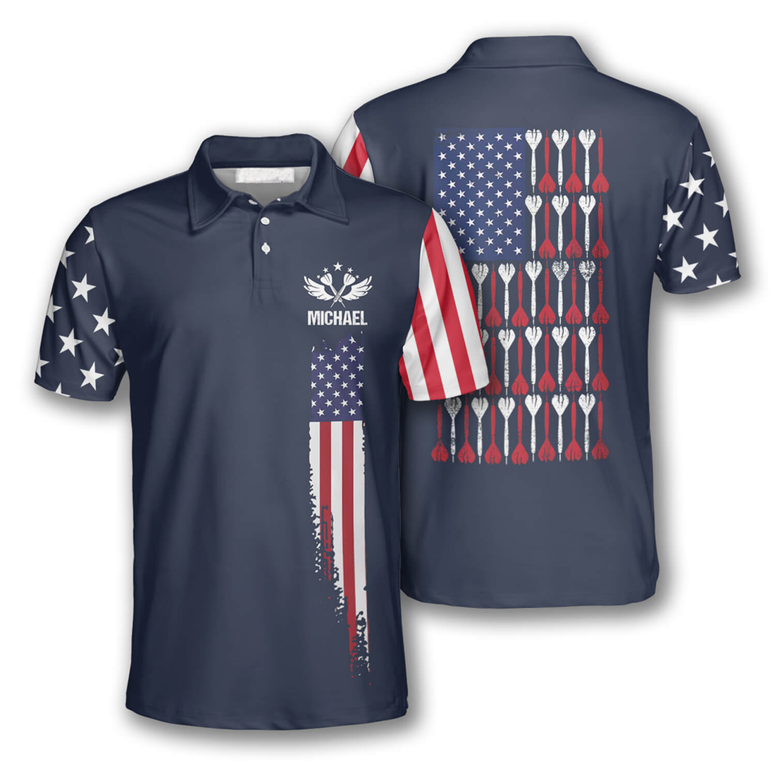 Personalized Dart Flag American Polo Unisex Gift For Him Men's Polo Shirt S-5XL