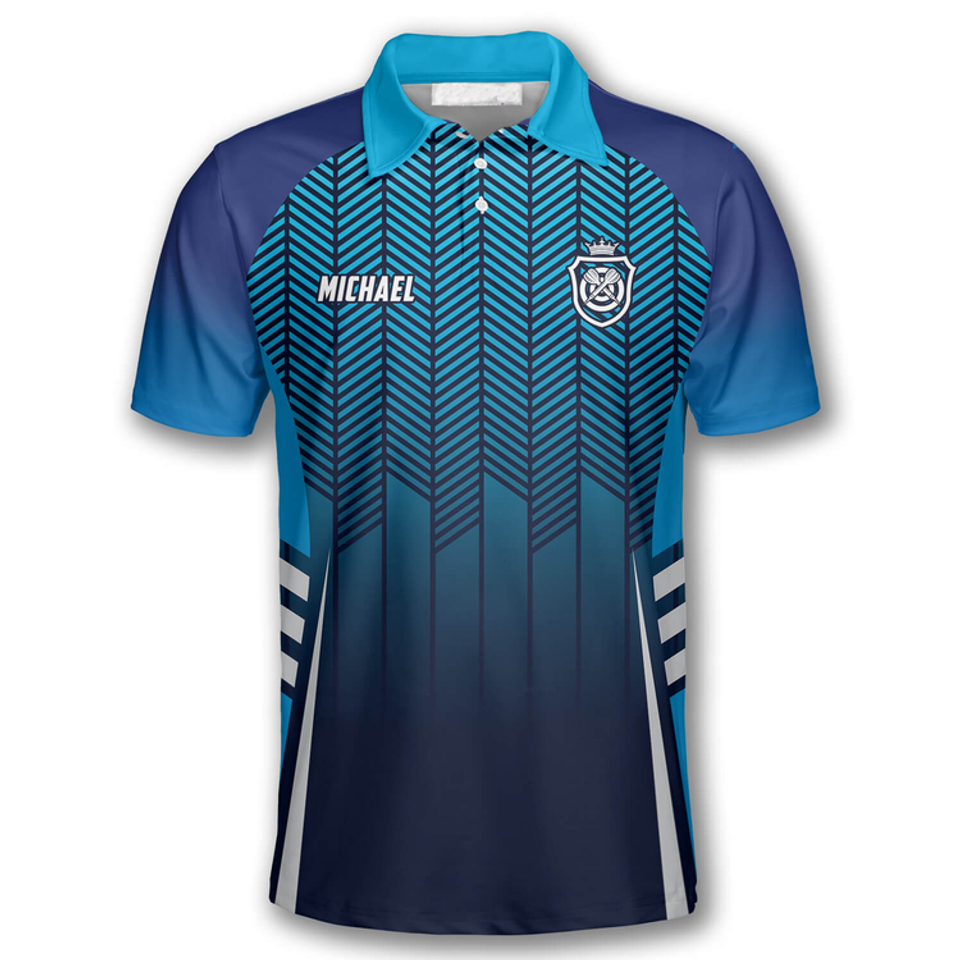 Custom Name Blue Gradient Sports Style Darts Men's Polo Shirt S-5XL