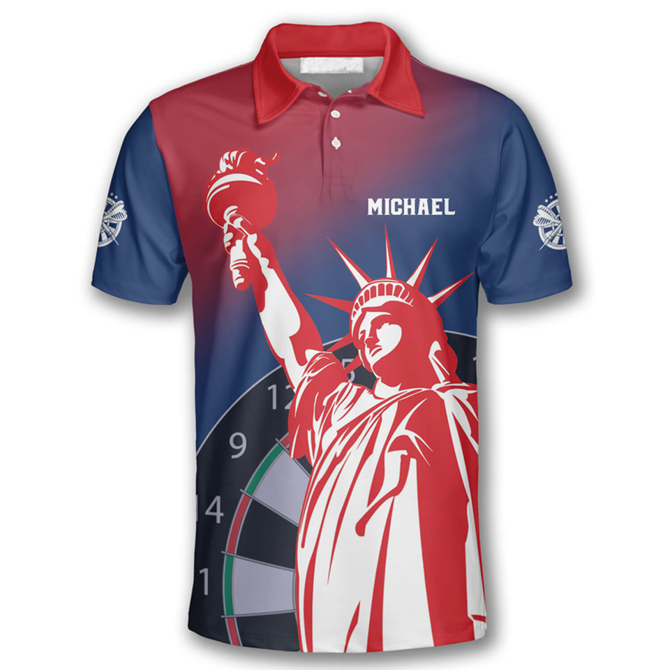 Custom 3D All Over Print Darts Statue of Liberty Polo Shirt for Men S-5XL