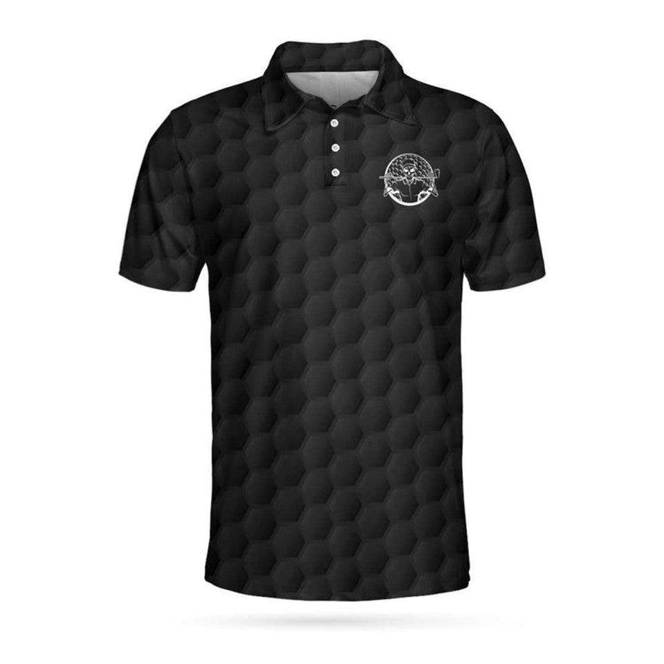 Custom Name Pray For Birdie Golfing Skeleton Black Skull Men's Polo Shirt S-5XL
