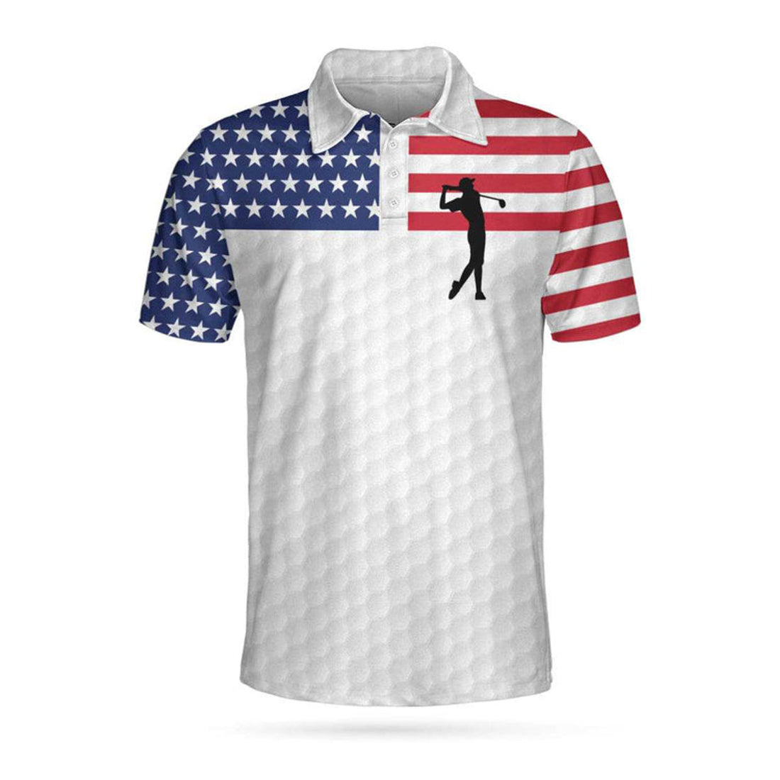 Premium Golfer Polo White Golf Pattern American Flag Men's Polo Shirt S-5XL
