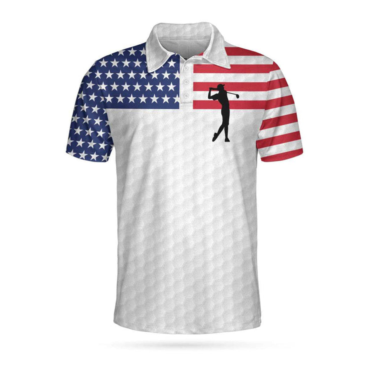 Premium Golfer Polo White Golf Pattern American Flag Men's Polo Shirt S-5XL