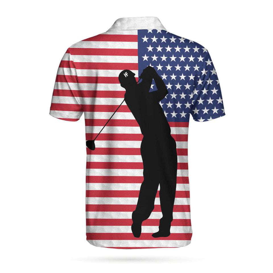Premium Golfer Polo White Golf Pattern American Flag Men's Polo Shirt S-5XL