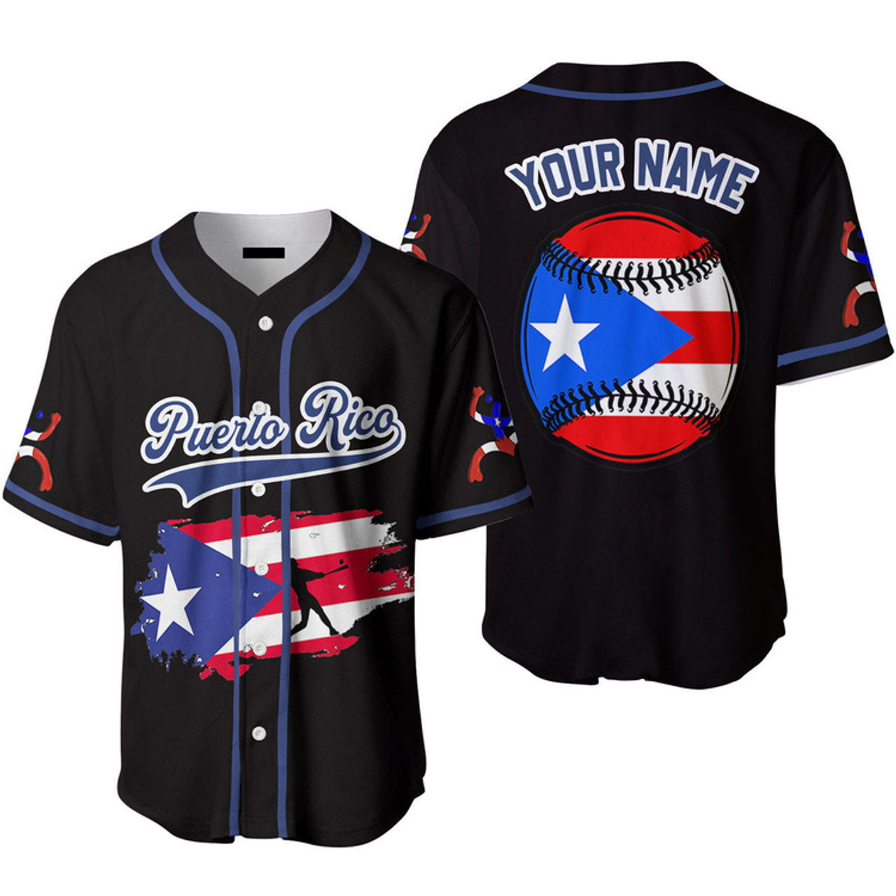 Custom Puerto Rico Flag Frog Jersey Baseball Jersey a5 S-5XL