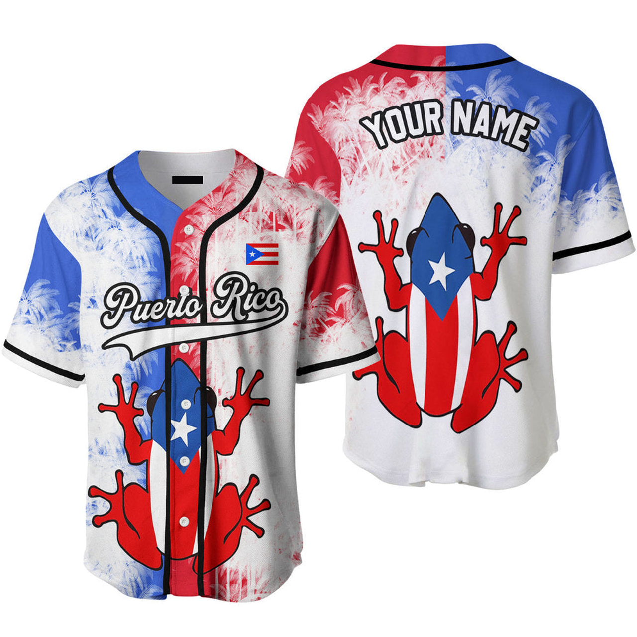 Custom Puerto Rico Flag Frog Jersey Baseball Jersey b4 S-5XL