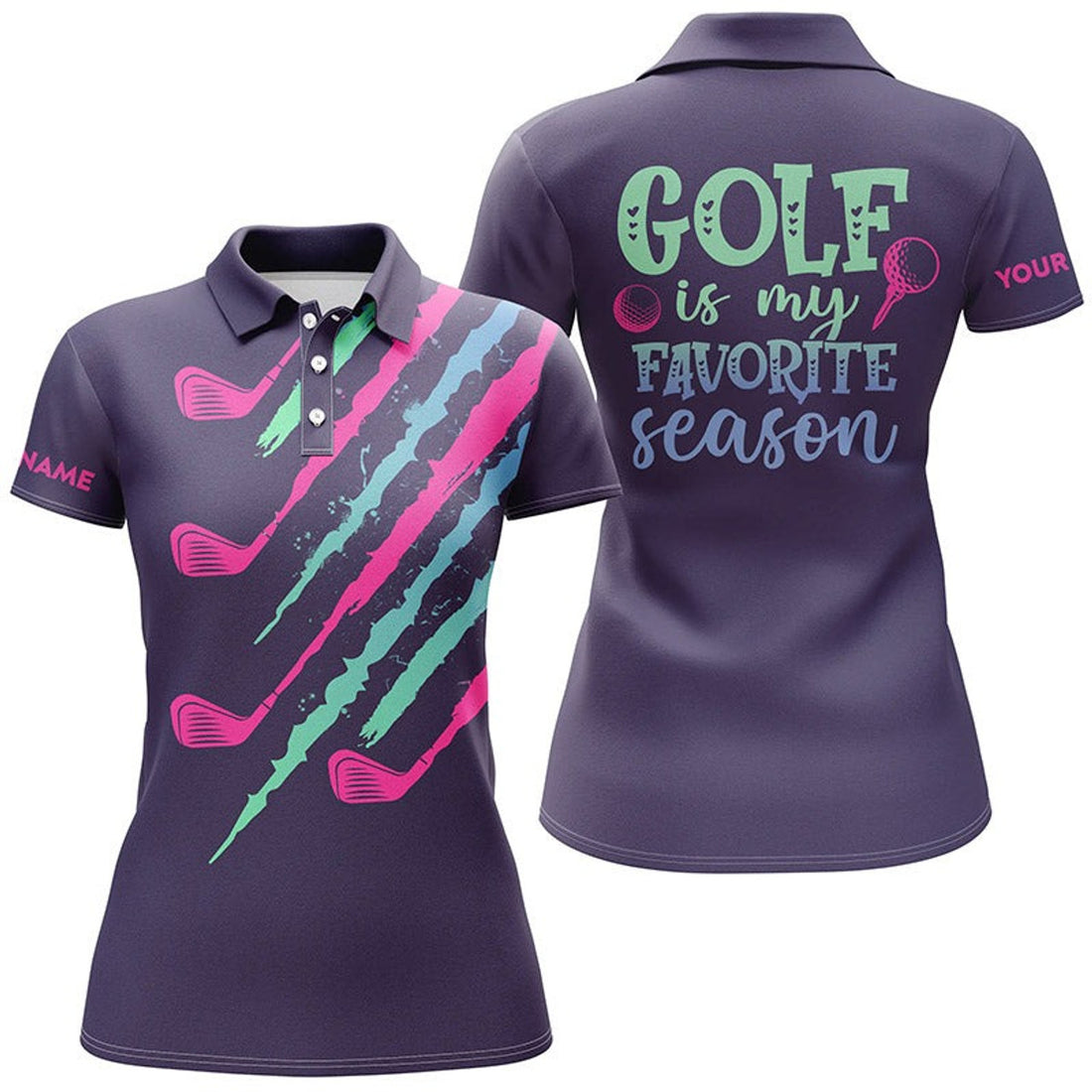 Custom Purple Gradient Golf Is My Favorite Season Women Polo Shirt S-5XL