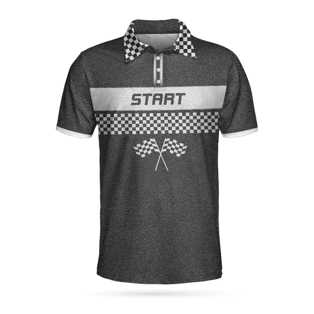 Racing Start Finish Short Sleeve Polo Black White Checker Men's Polo Shirt S-5XL