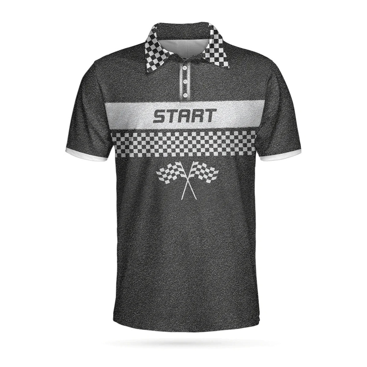 Racing Start Finish Short Sleeve Polo Black White Checker Men's Polo Shirt S-5XL