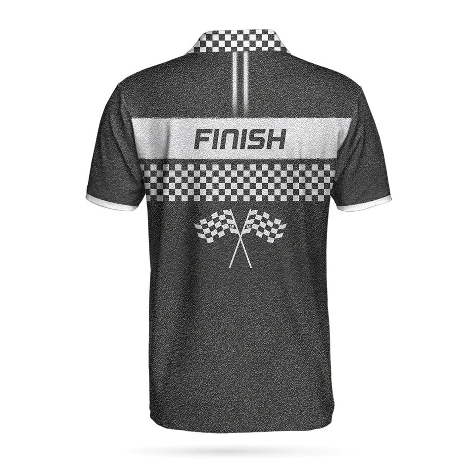 Racing Start Finish Short Sleeve Polo Black White Checker Men's Polo Shirt S-5XL