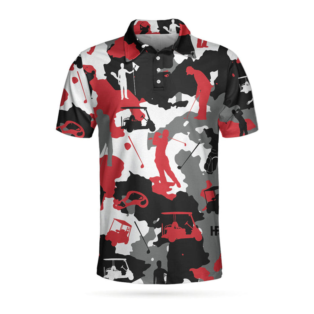 Red And White Camouflage Golf Shirt Golfer Silhouette Men's Polo Shirt S-5XL