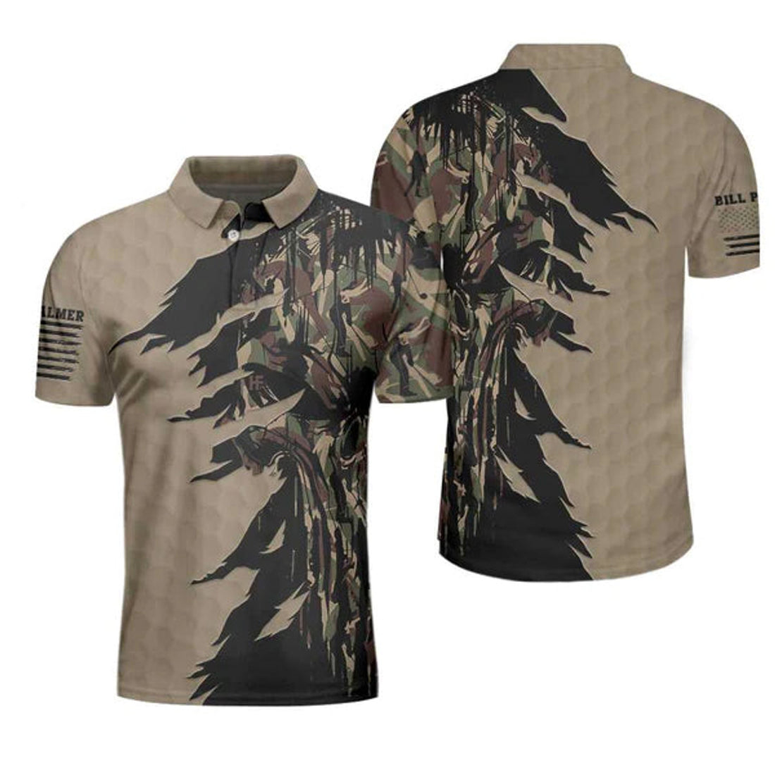 Personalized Camo Golf Ripped Vintage Golfing Clubs Skull Men's Polo Shirt S-5XL