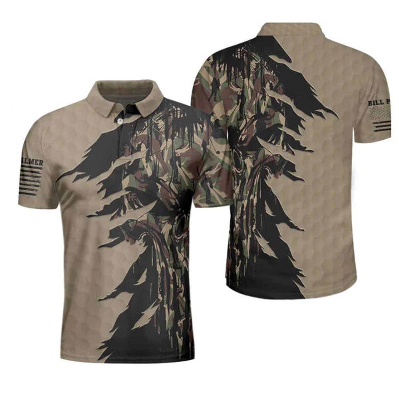 Personalized Camo Golf Ripped Vintage Golfing Clubs Skull Men's Polo Shirt S-5XL