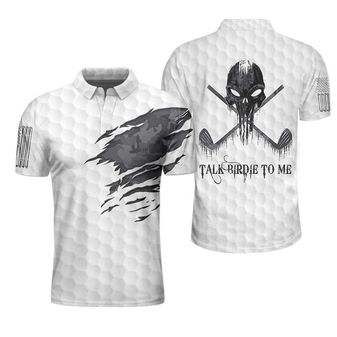 Talk Birdie To Me Golf Shirt Vintage Skull Camouflage Men's Polo Shirt S-5XL