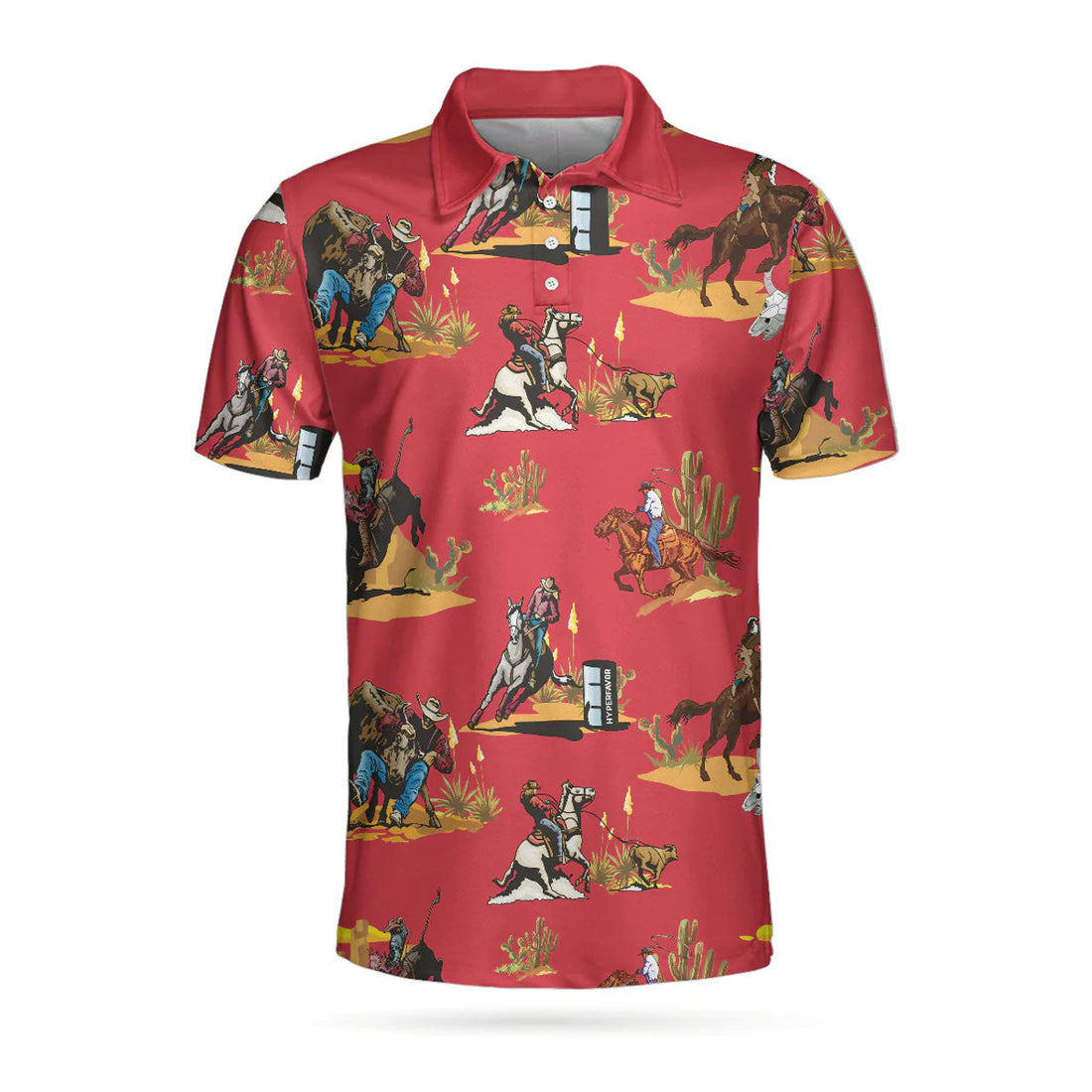 Rodeo Seamless Pattern Short Red Texas Cowboy Shirt Men's Polo Shirt S-5XL