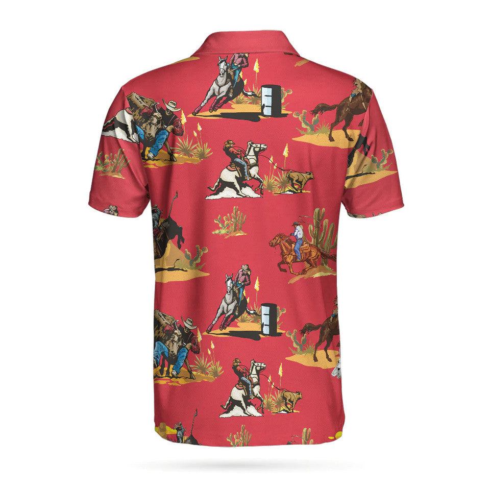 Rodeo Seamless Pattern Short Red Texas Cowboy Shirt Men's Polo Shirt S-5XL