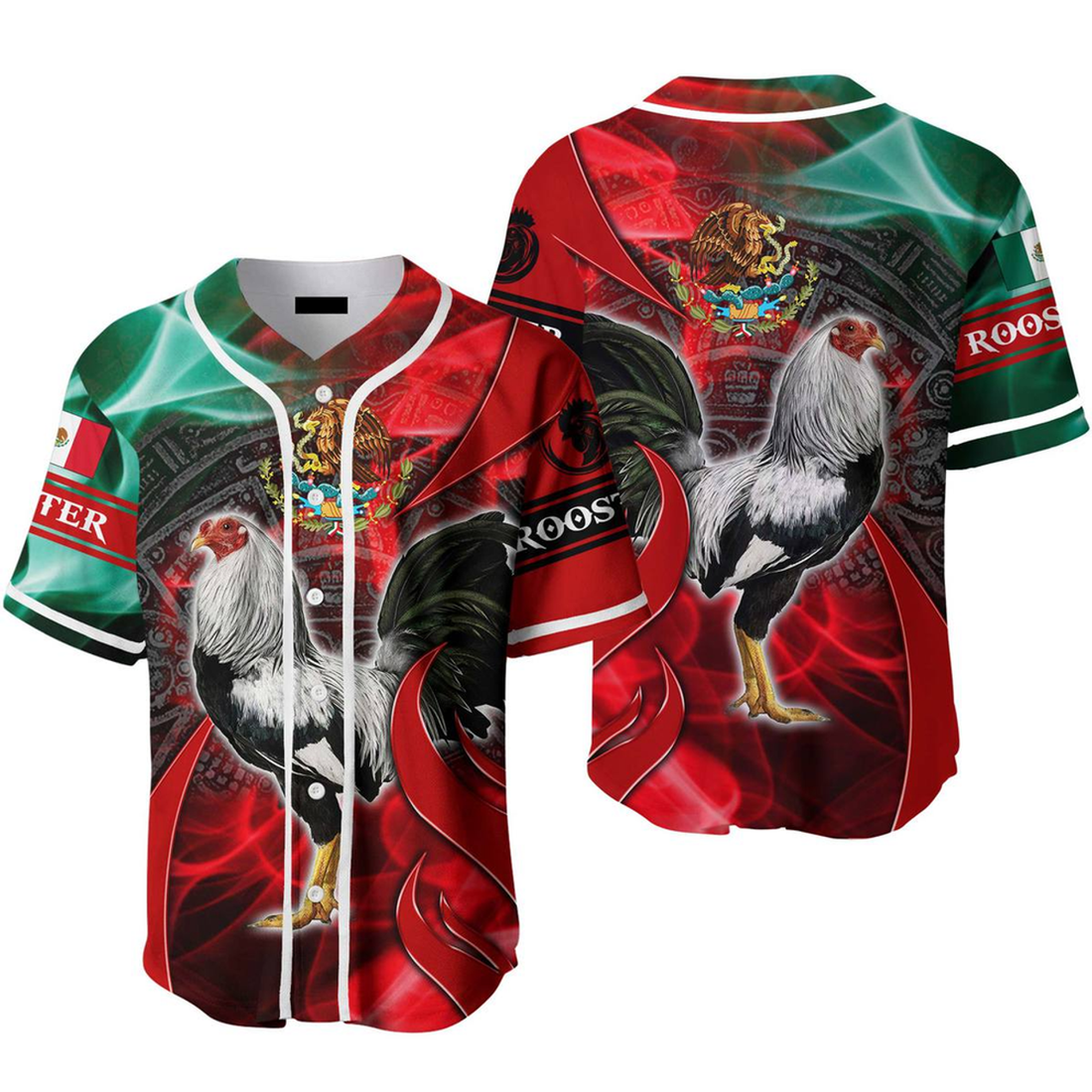 Rooster Mexico Gift Red Green Baseball Jersey S-5XL