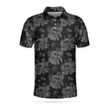 Seamless Skull Goth Black Floral Pattern Best Gothic Gift Men's Polo Shirt S-5XL