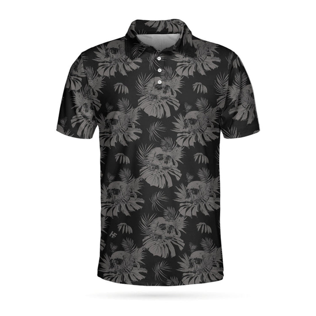 Black Floral Skull Pattern Gothic Golf Men's Polo Shirt S-5XL