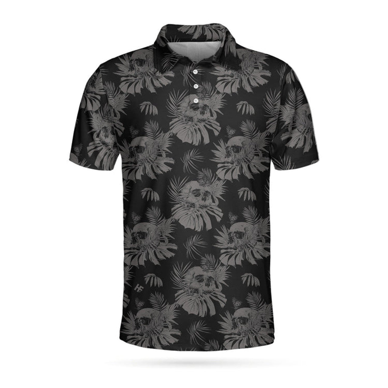 Black Floral Skull Pattern Gothic Golf Men's Polo Shirt S-5XL