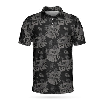 Black Floral Skull Pattern Gothic Golf Men's Polo Shirt S-5XL