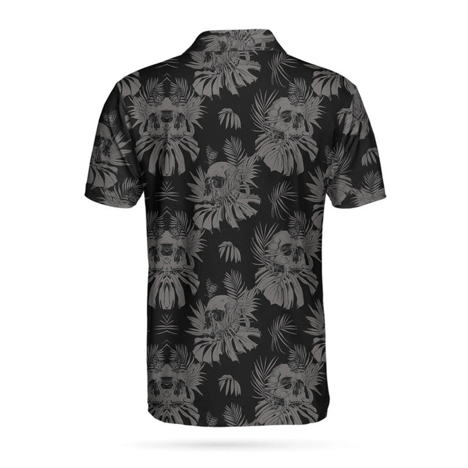 Black Floral Skull Pattern Gothic Golf Men's Polo Shirt S-5XL