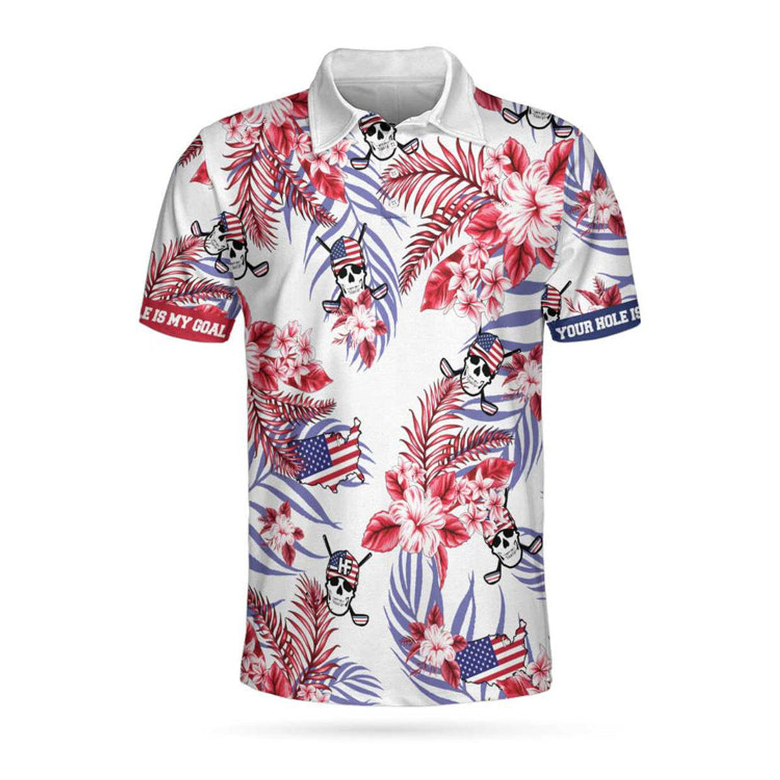 Custom Name Tropical Golf Skull America Texas Bluebonnet Men's Polo Shirt S-5XL