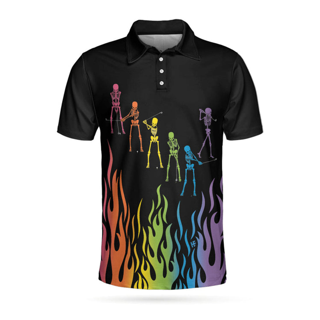 Rainbow Fire Skeleton Golf Shirt Cool Golf Shirt For Men Men's Polo Shirt S-5XL