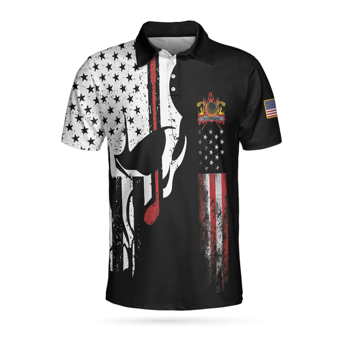 Skull American Flag Golf Club Black White Polo Shirt Men's Polo Shirt S-5XL
