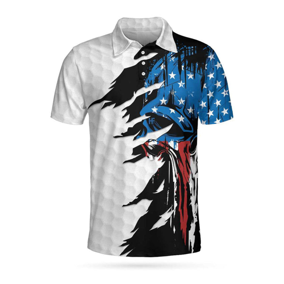 Custom Name Skull American Flag Patriotic Golf Men's Polo Shirt S-5XL