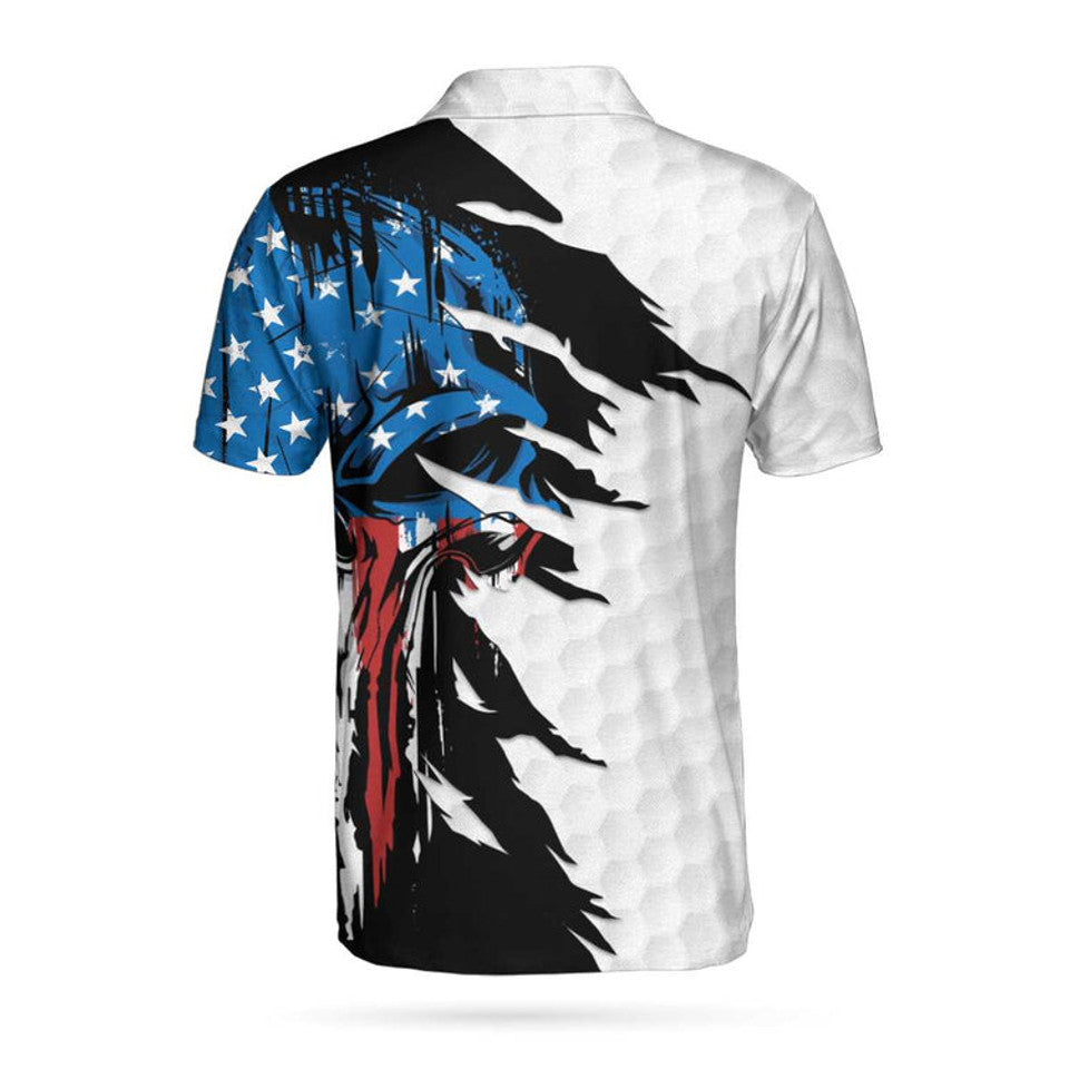 Custom Name Skull American Flag Patriotic Golf Men's Polo Shirt S-5XL