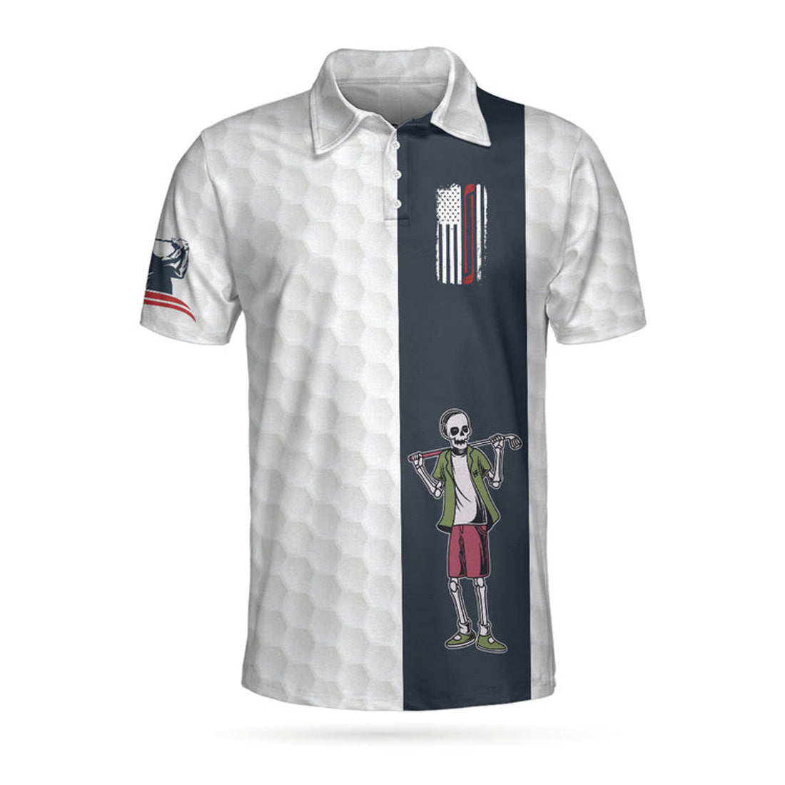 Youngster Skeleton Golf Lover American Flag White Shirt Men's Polo Shirt S-5XL