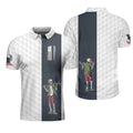 Youngster Skeleton Golf Lover American Flag White Shirt Men's Polo Shirt S-5XL