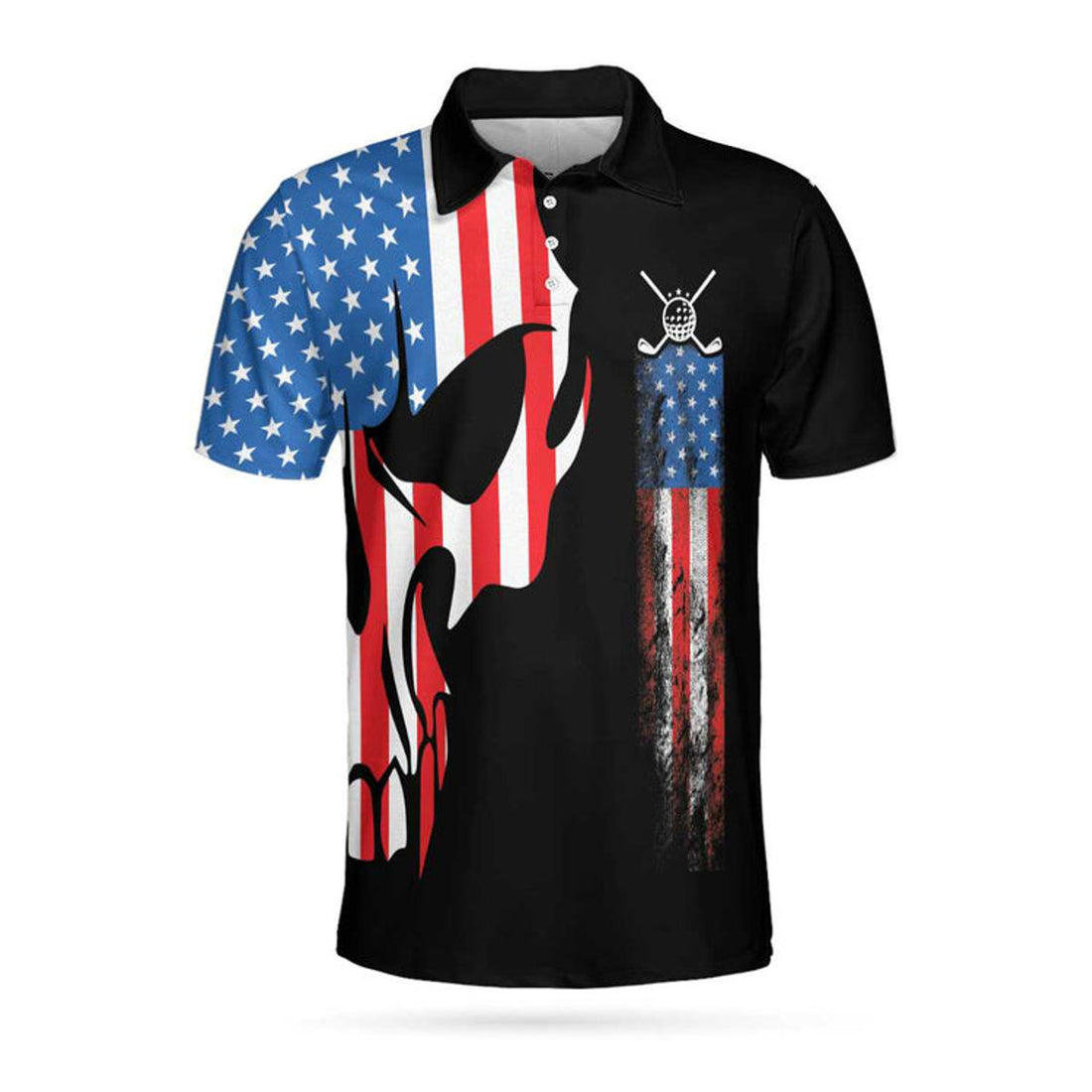 Skull Golf With American Flag Never Underestimate Old Man Men's Polo Shirt S-5XL