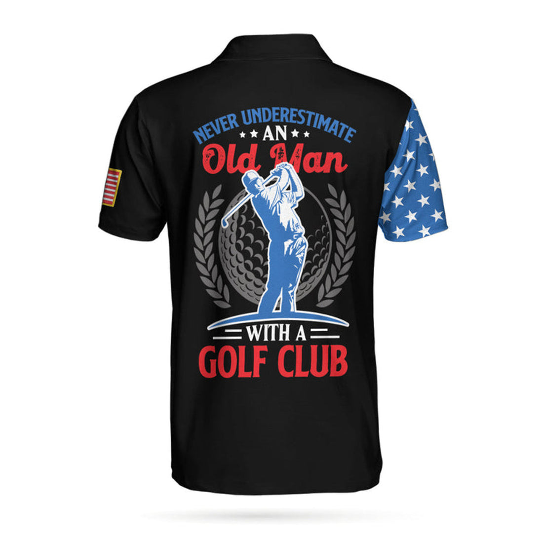 Skull Golf With American Flag Never Underestimate Old Man Men's Polo Shirt S-5XL