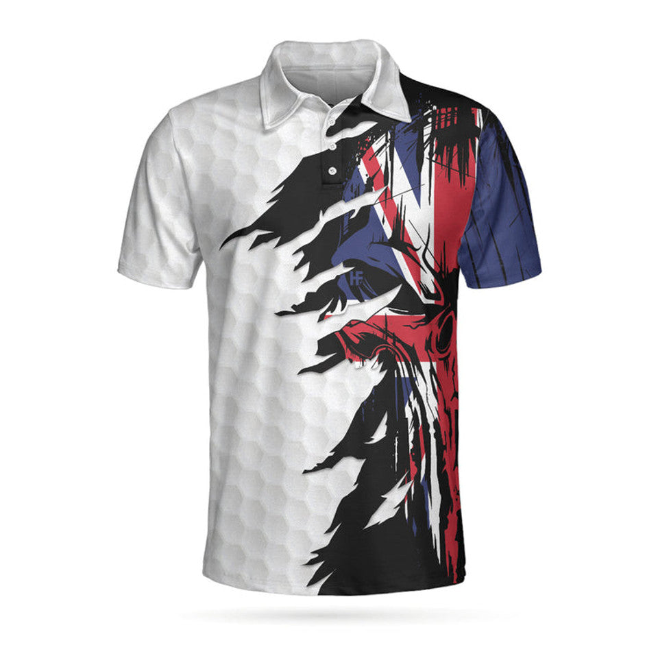 Skull United Kingdom Ripped Golf Pattern Uk Golf Shirt Men's Polo Shirt S-5XL