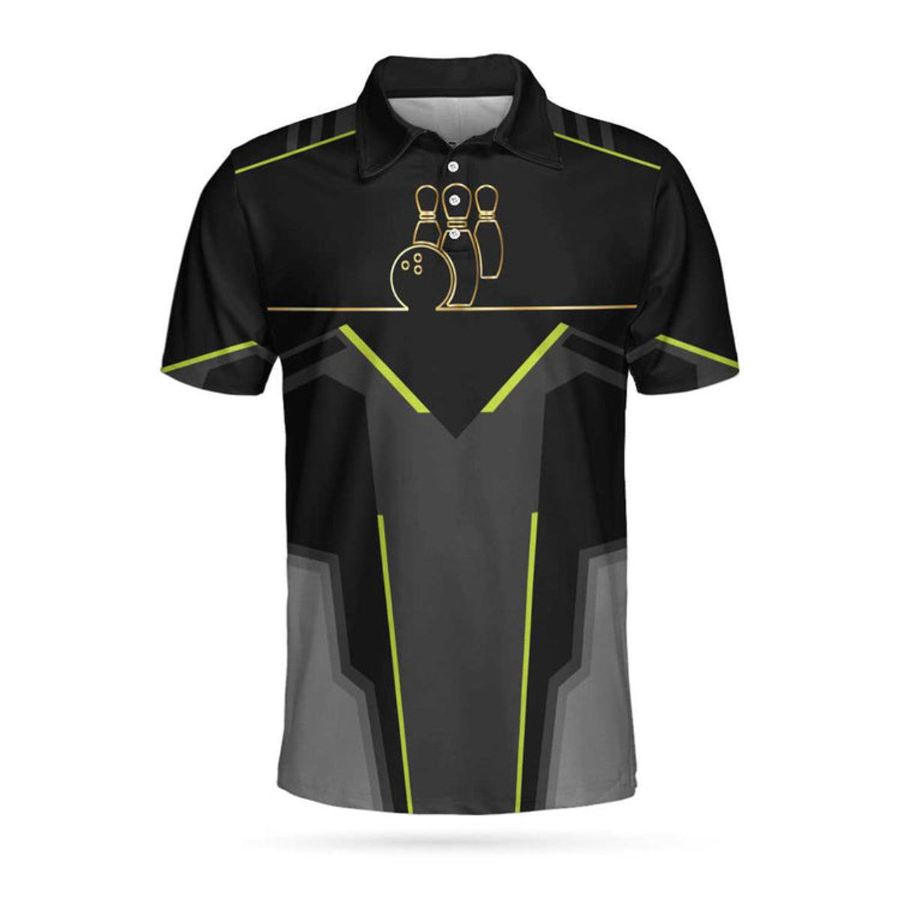 Black and Gold Pattern Bowling Short Sleeve Digital Men's Polo Shirt S-5XL