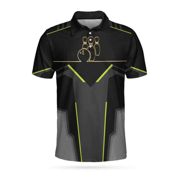 Black and Gold Pattern Bowling Short Sleeve Digital Men's Polo Shirt S-5XL
