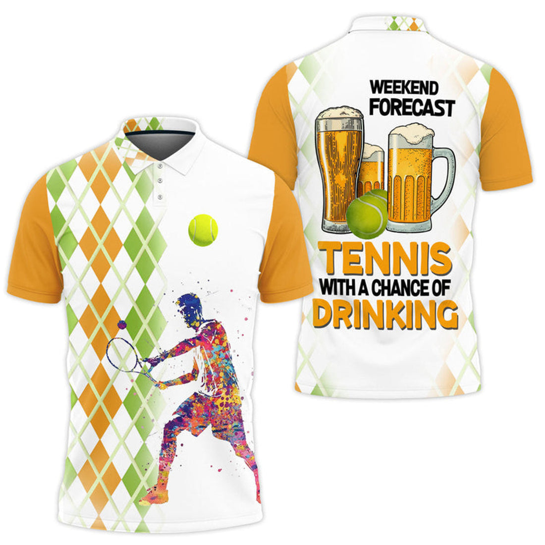 Weekend Forecast Tennis With A Chance Of Drinking 3D Men's Polo Shirt S-5XL