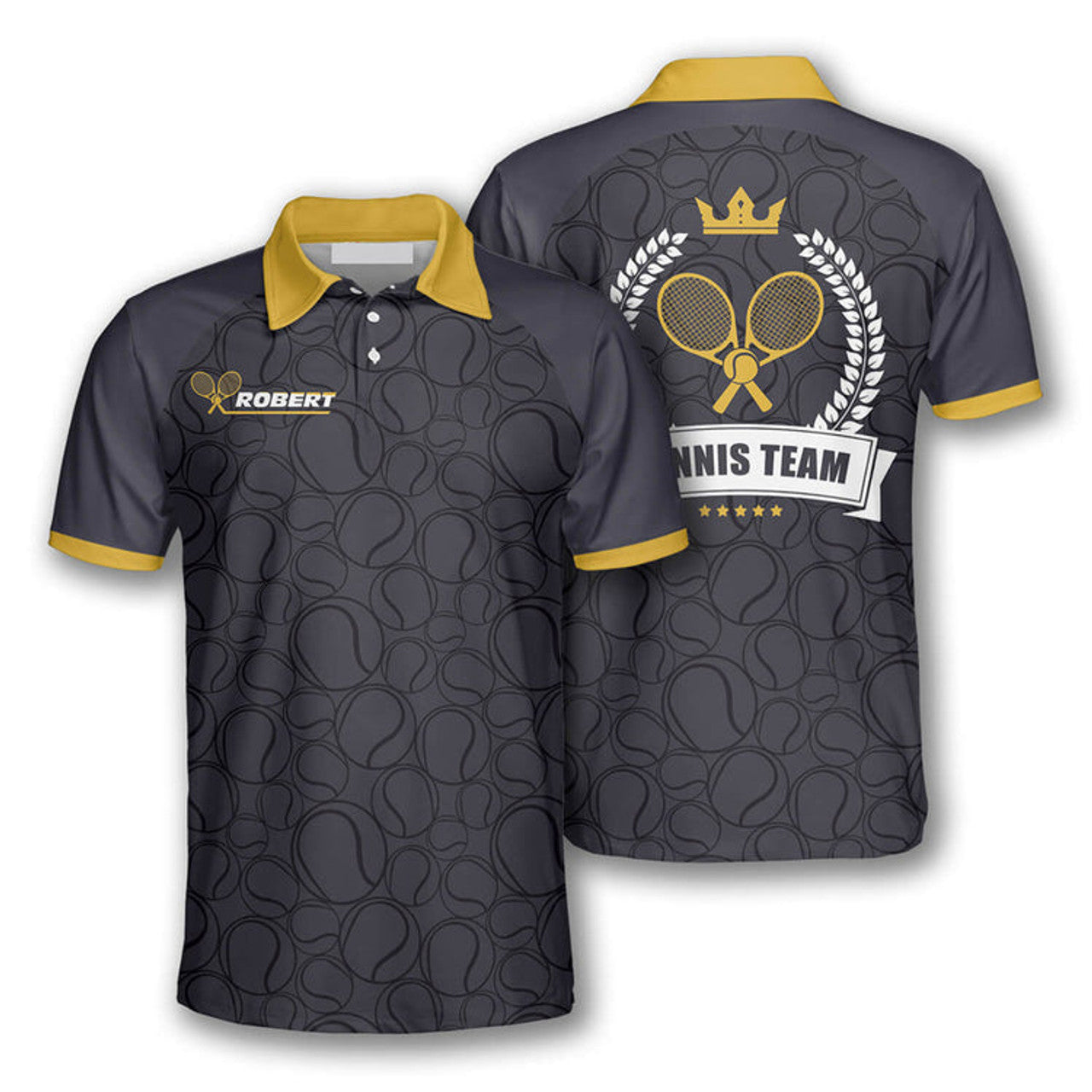 Custom Tennis Pattern Crown Emblem Personalized All Over Men's Polo Shirt S-5XL