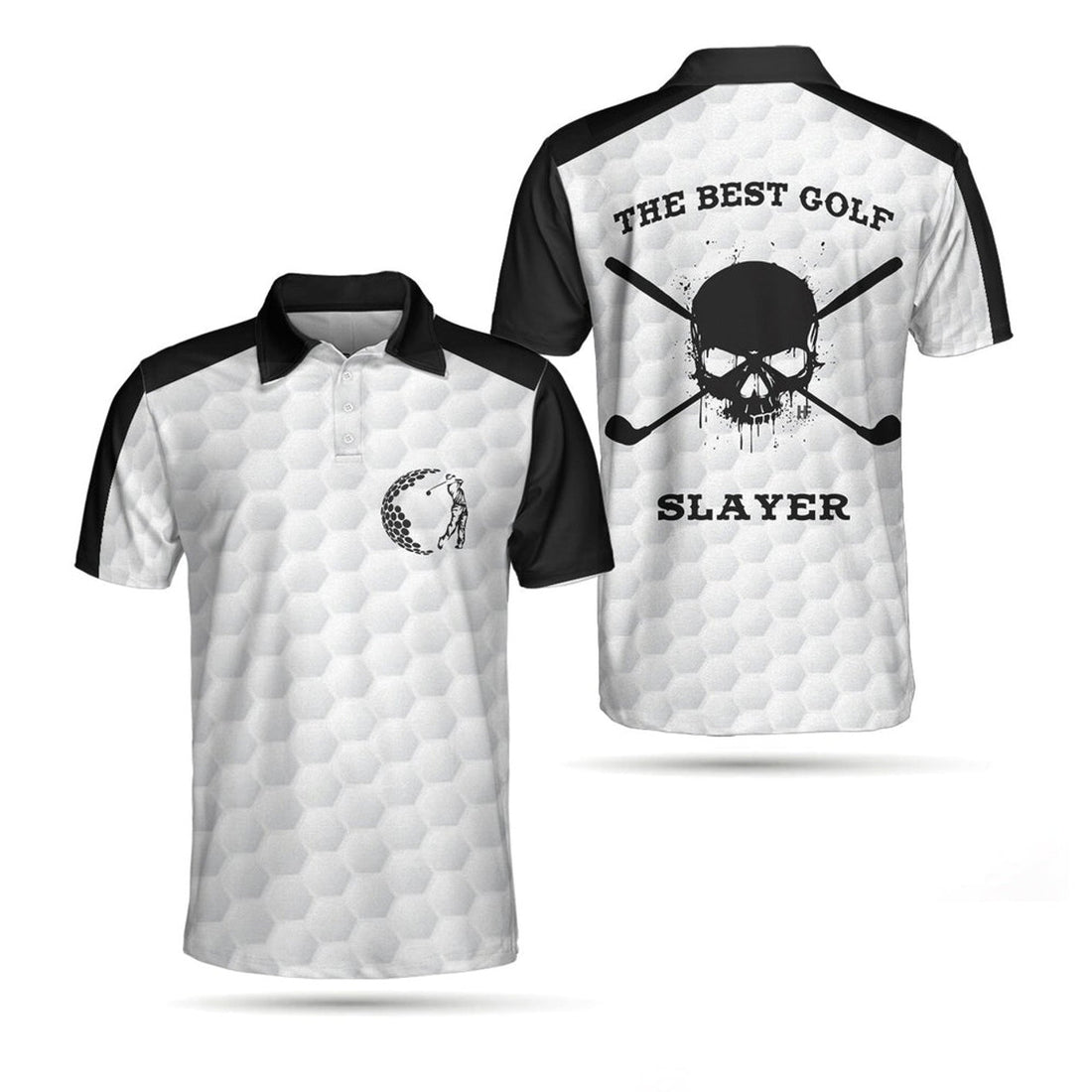 Best Golf Slayer Wet Ink Skull Black White Golf Pattern Men's Polo Shirt S-5XL