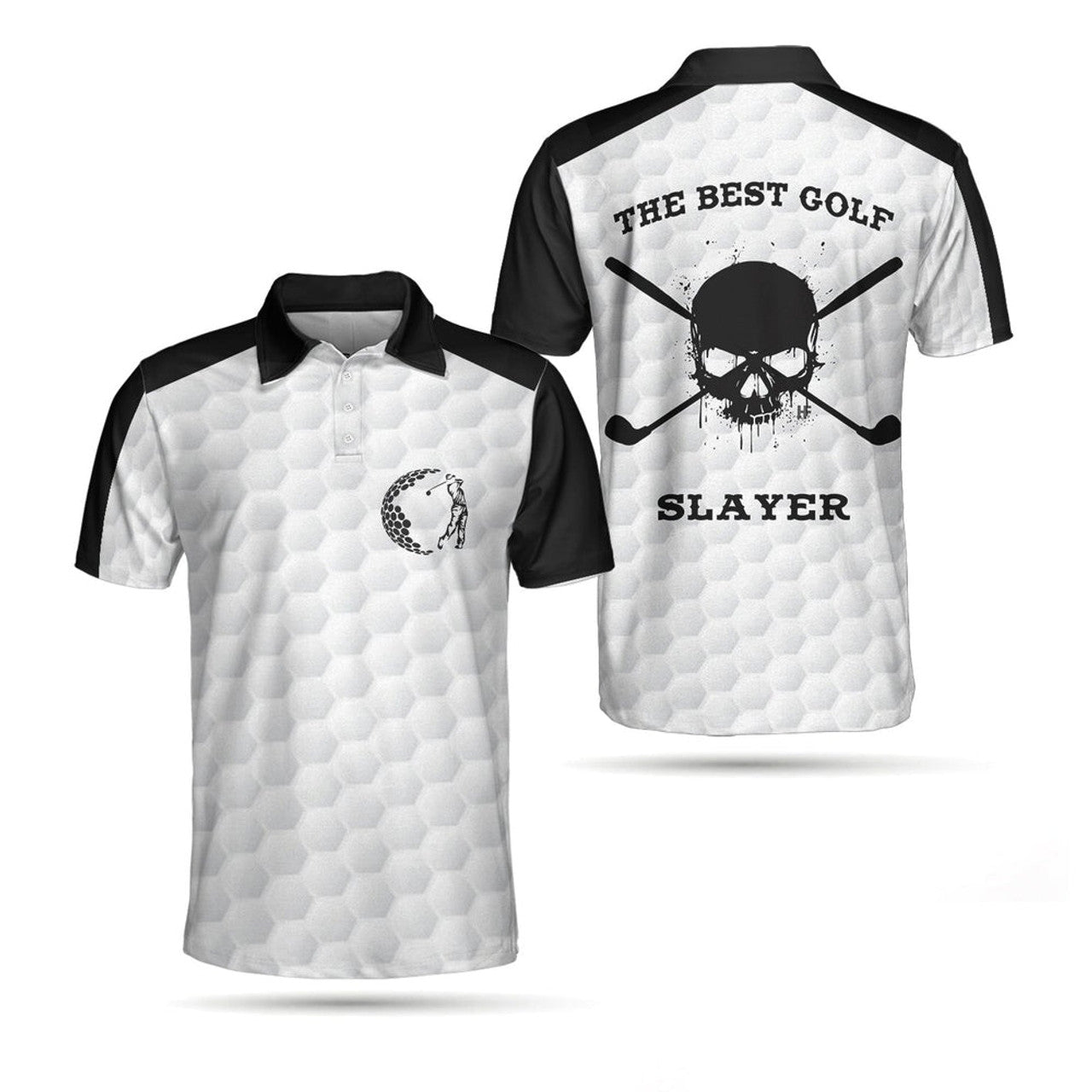Best Golf Slayer Wet Ink Skull Black White Golf Pattern Men's Polo Shirt S-5XL
