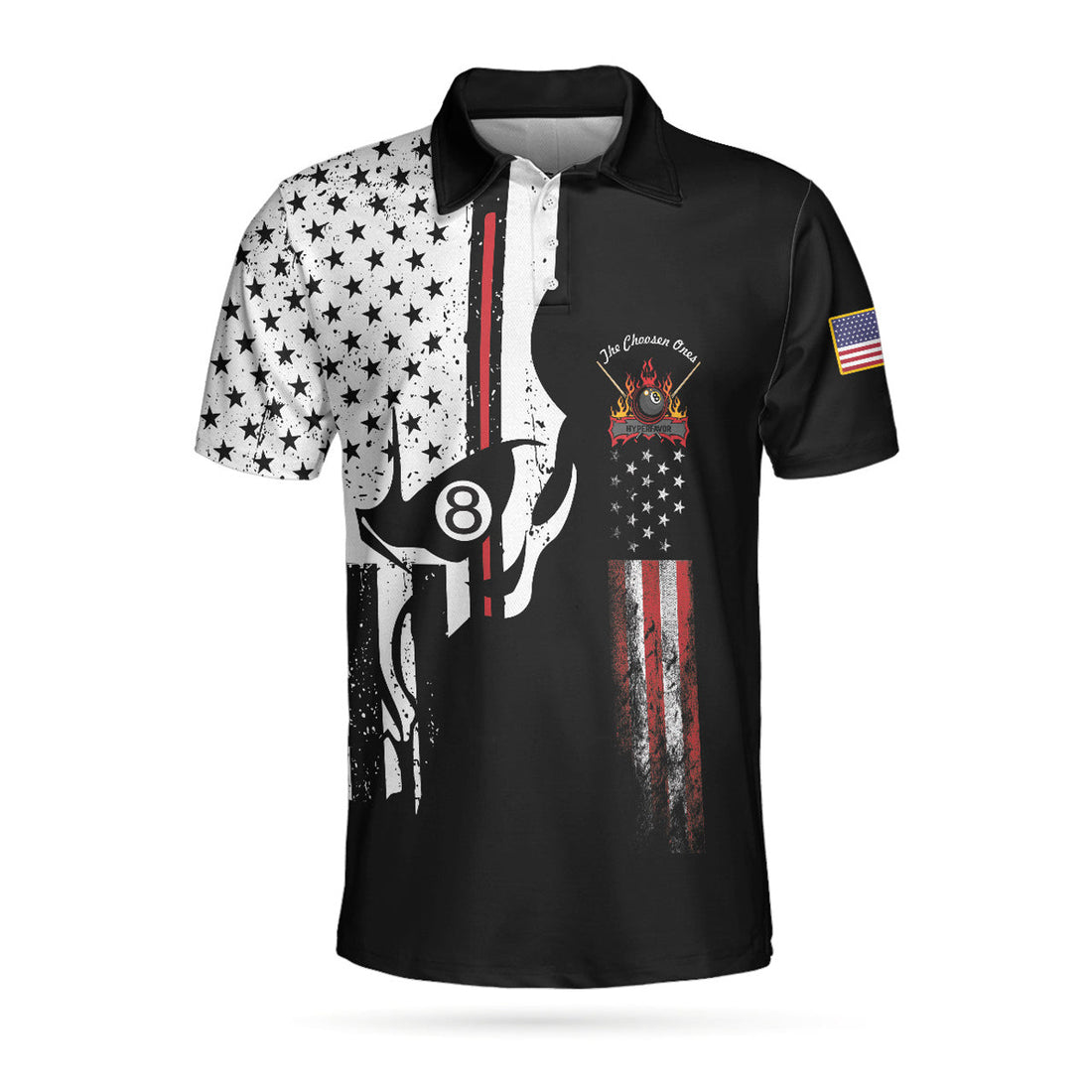 The Chosen Ones Skull Billiards 8-Ball American Flag Shirt Men's Polo Shirt