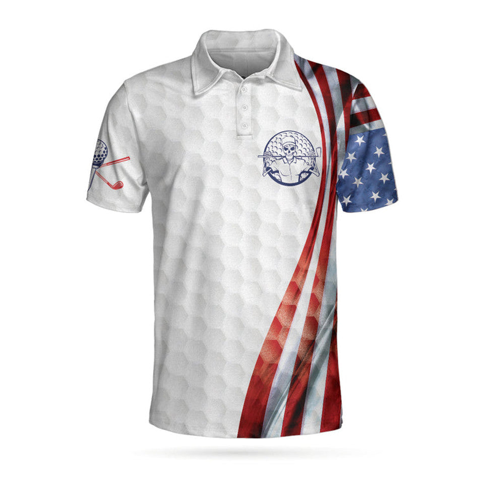 Coolspod The Day Stop Golfing Golf Skeleton American Flag Men's Polo Shirt S-5XL