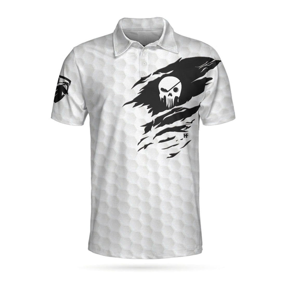 Custom Name Golf Skull Black White Pattern Men's Polo Shirt S-5XL