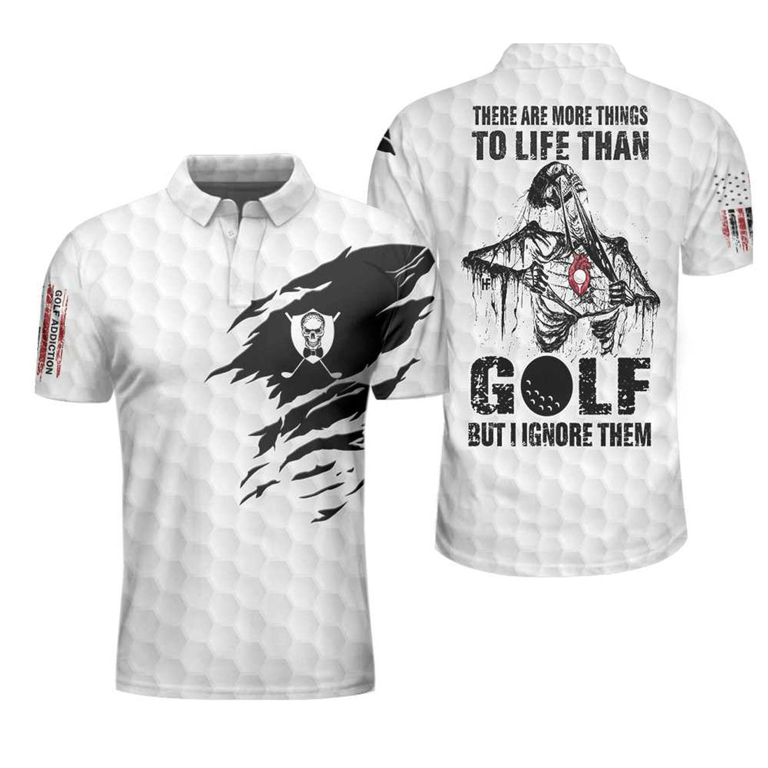 Golf Love Heart Skull Golf Pattern Skeleton American Flag Men's Polo Shirt S-5XL