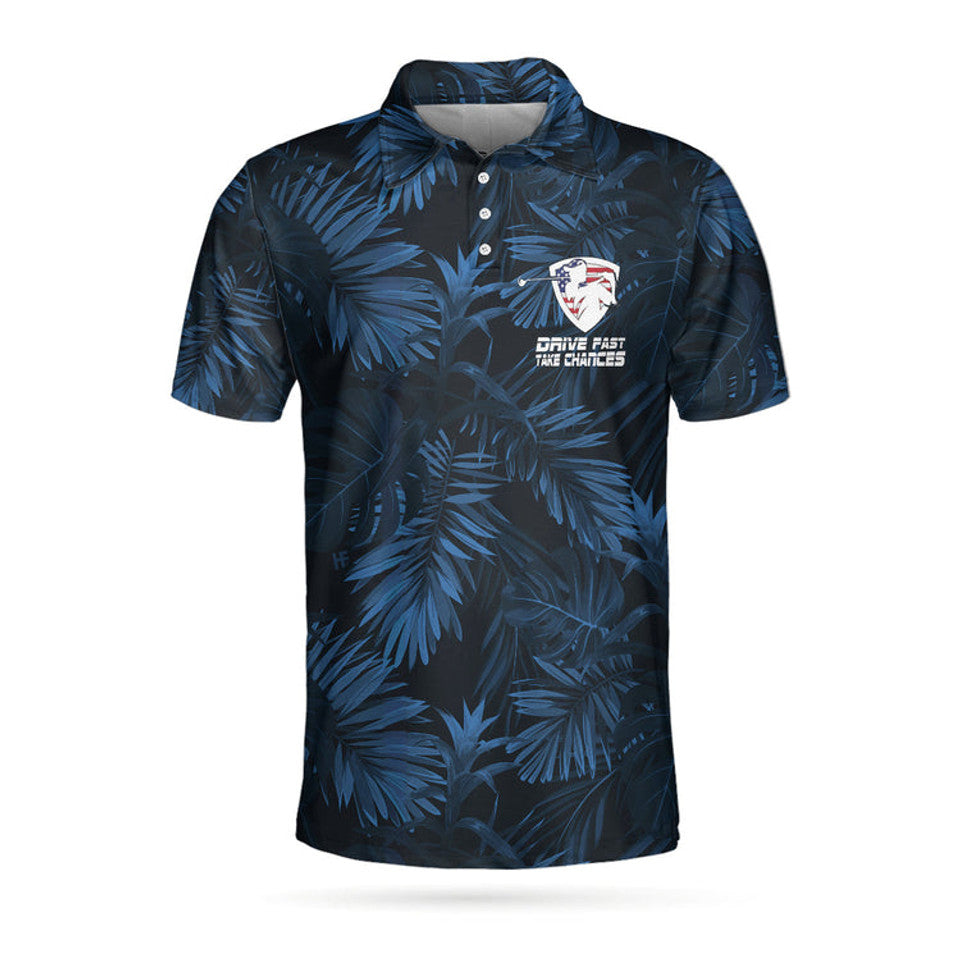 Black And Navy Blue Tropical Golf Golfing American Flag Men's Polo Shirt S-5XL