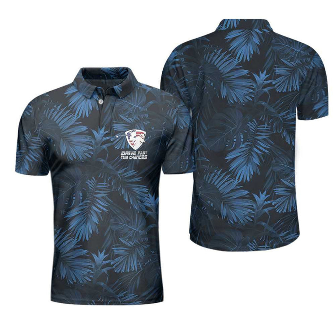 Black And Navy Blue Tropical Golf Golfing American Flag Men's Polo Shirt S-5XL